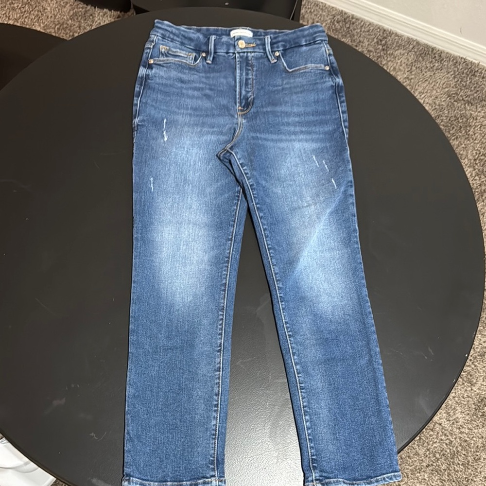 Good American Blue Straight Leg Denim with Distressed Details